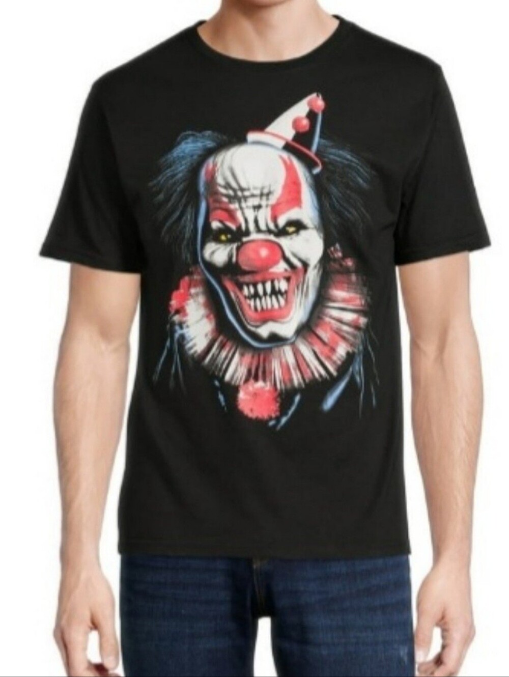 Halloween XL 46-48 Black Graphic Scary Clown Men's T-Shirt